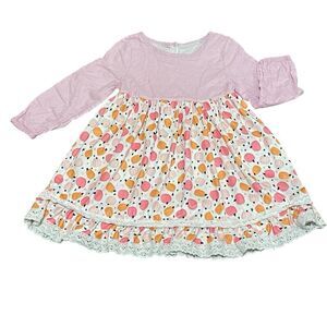 Abby & Evie Long Sleeve Twirl Dress Pink With Orange Pumpkins Size 3T